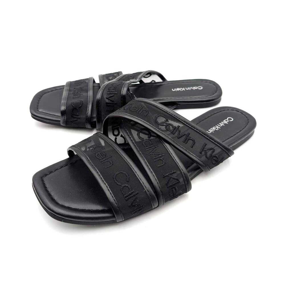 Calvin Klein Bestina Strappy Logo Sandals Women's Black Size US7M EU37